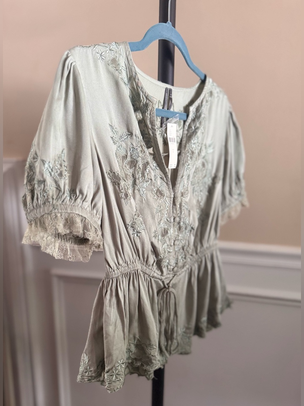Anthropologie Embroidered V-neck Peplum Blouse - Desert Sage - Picture 5 of 11
